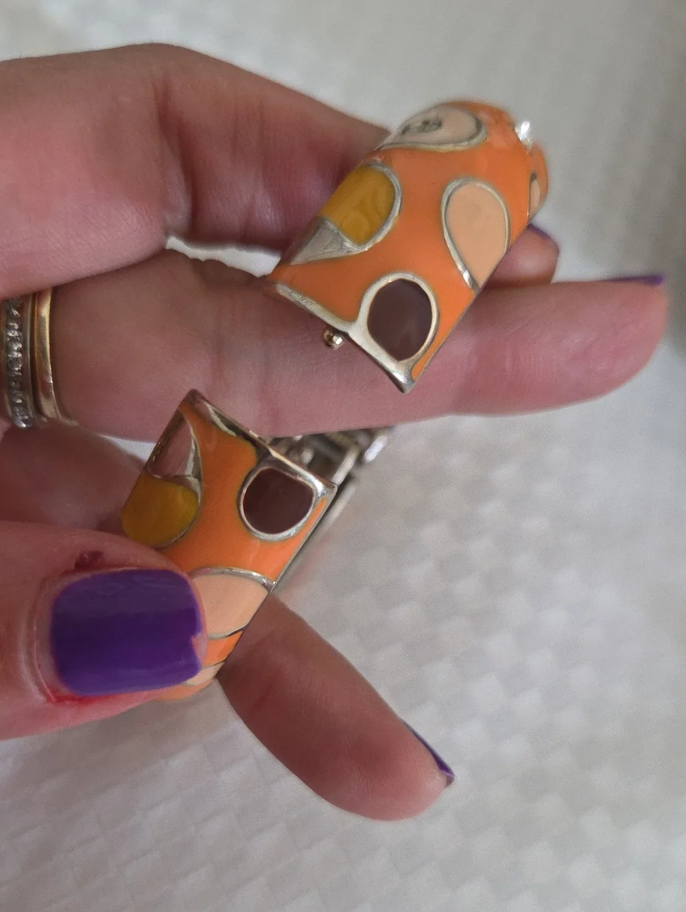 Sequin New York Orange Enamel Bubble Bangle Bracelet Rhinestone Crystal Hinge
